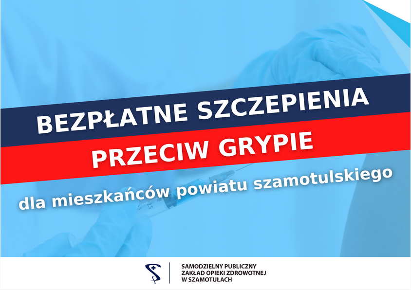 Plakat informujący o bezpłatnych szczepieniach przeciw grypie 